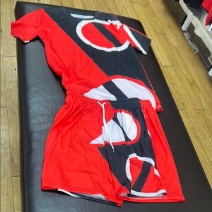 Red and Black Athletic Shorts with Bold Design men’s short sets